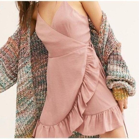 Free People Dresses & Skirts - Free People All My Love Slip Wrap Ruffle Detail Sleeveless Mini Dress Size Small